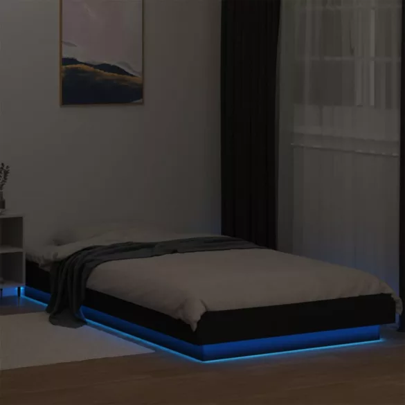 fekete szerelt fa ágykeret LED-világítással 100 x 200 cm