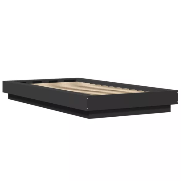 fekete szerelt fa ágykeret LED-világítással 100 x 200 cm