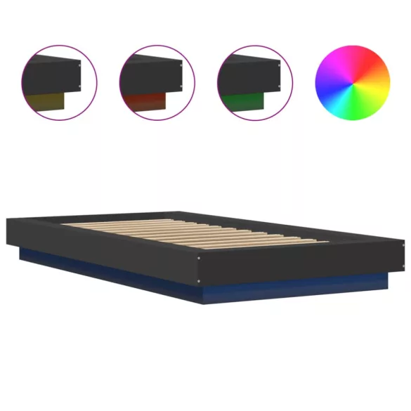 fekete szerelt fa ágykeret LED-világítással 100 x 200 cm