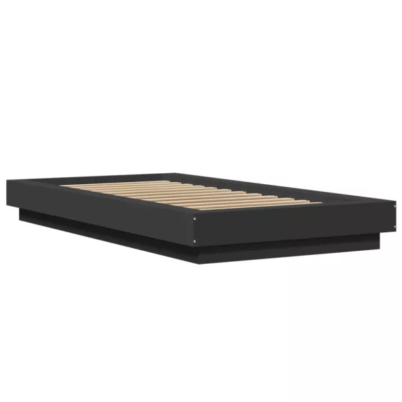 fekete szerelt fa ágykeret LED-világítással 90 x 200 cm