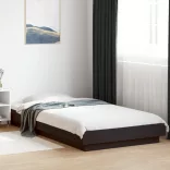 fekete szerelt fa ágykeret LED-világítással 90 x 200 cm