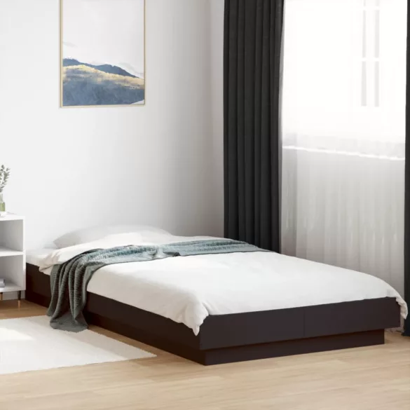 fekete szerelt fa ágykeret LED-világítással 90 x 200 cm
