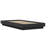 fekete szerelt fa ágykeret LED-világítással 90 x 200 cm