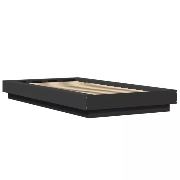 fekete szerelt fa ágykeret LED-világítással 90 x 200 cm