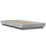 szürke sonoma színű szerelt fa ágykeret LED-del 90 x 200 cm