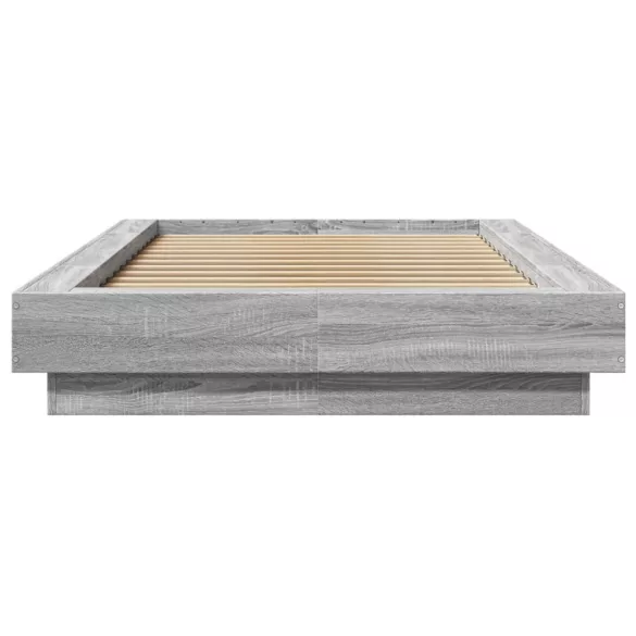 szürke sonoma színű szerelt fa ágykeret LED-del 90 x 200 cm