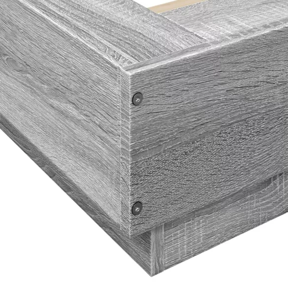 szürke sonoma színű szerelt fa ágykeret LED-del 90 x 200 cm