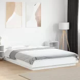 fehér szerelt fa ágykeret LED-del 135 x 190 cm