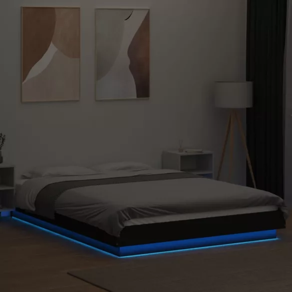 fekete szerelt fa ágykeret LED-del 120 x 190 cm