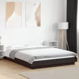 fekete szerelt fa ágykeret LED-del 120 x 190 cm