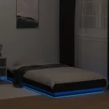 fekete szerelt fa ágykeret LED-világítással 90 x 190 cm
