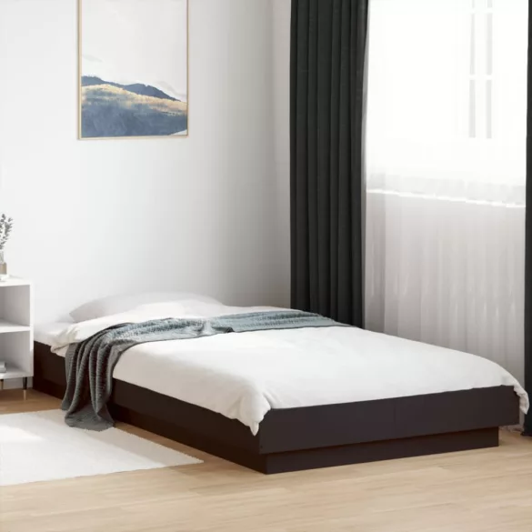 fekete szerelt fa ágykeret LED-világítással 90 x 190 cm