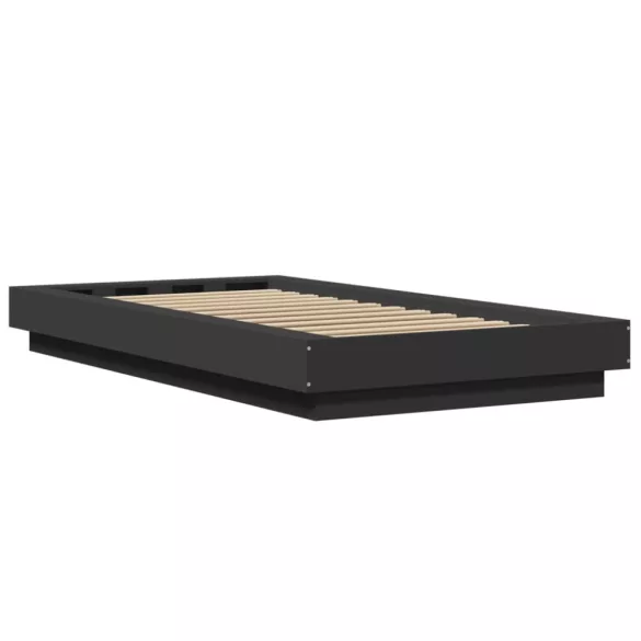 fekete szerelt fa ágykeret LED-világítással 90 x 190 cm