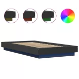 fekete szerelt fa ágykeret LED-világítással 90 x 190 cm