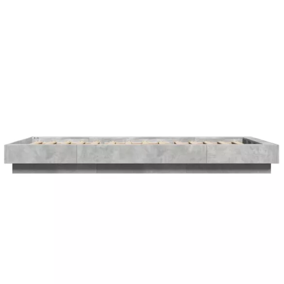 betonszürke szerelt fa ágykeret LED-del 90 x 190 cm