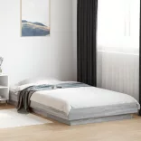 szürke sonoma színű szerelt fa ágykeret LED-del 90 x 190 cm