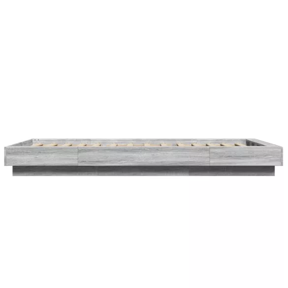 szürke sonoma színű szerelt fa ágykeret LED-del 90 x 190 cm