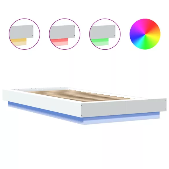 fehér szerelt fa ágykeret LED-del 75 x 190 cm