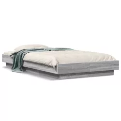   szürke sonoma színű szerelt fa ágykeret LED-del 75x190 cm