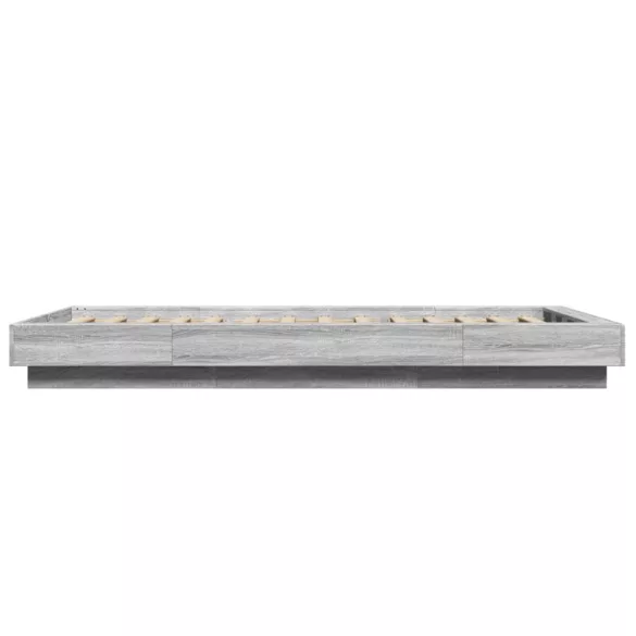 szürke sonoma színű szerelt fa ágykeret LED-del 75x190 cm
