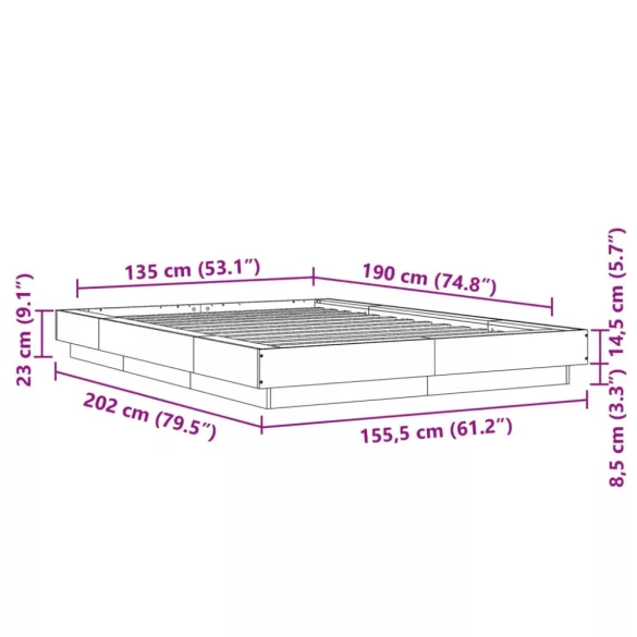 betonszürke szerelt fa ágykeret 135 x 190 cm
