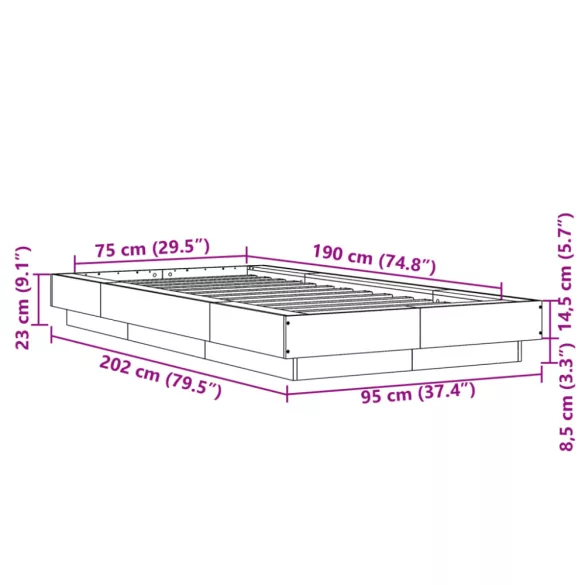 fekete szerelt fa ágykeret 75 x 190 cm