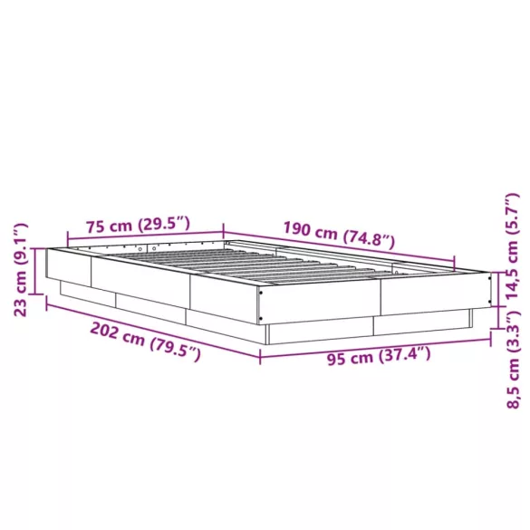 betonszürke szerelt fa ágykeret 75 x 190 cm