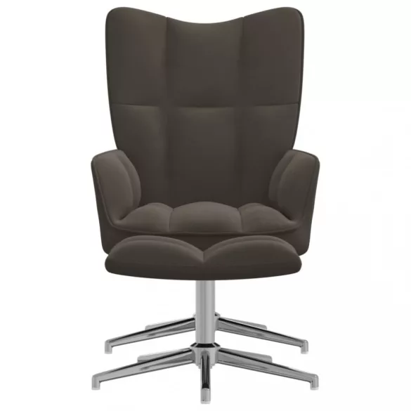 sötétszürke bársony pihenőfotel lábtartóval