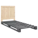 szürke tömör fenyőfa ágykeret fejtámlával 90 x 200 cm