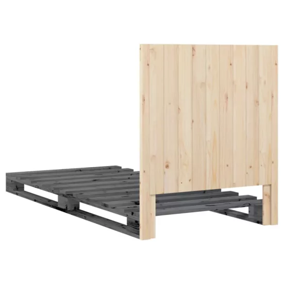 szürke tömör fenyőfa ágykeret fejtámlával 90 x 200 cm