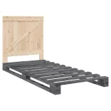 szürke tömör fenyőfa ágykeret fejtámlával 90 x 200 cm