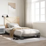 szürke tömör fenyőfa ágykeret fejtámlával 100 x 200 cm