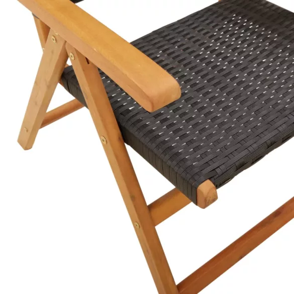 7 részes fekete polyrattan és tömör fa kerti étkezőgarnitúra