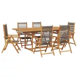 7-részes szürke polipropilén és tömör fa kerti étkezőgarnitúra