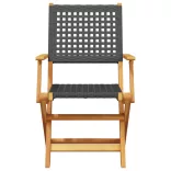 3 részes fekete polyrattan és tömör fa bisztrószett