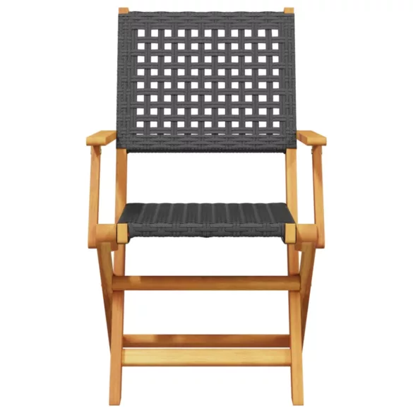 3 részes fekete polyrattan és tömör fa bisztrószett