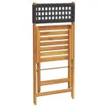 3 részes fekete polyrattan és tömör fa bisztrószett