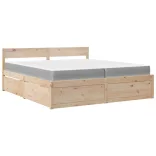 tömör fenyőfa ágy fiókkal és matraccal 200 x 200 cm