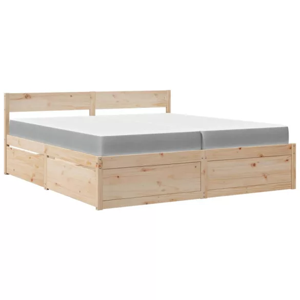 tömör fenyőfa ágy fiókkal és matraccal 200 x 200 cm