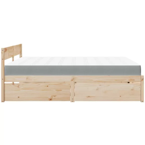 tömör fenyőfa ágy fiókkal és matraccal 200 x 200 cm