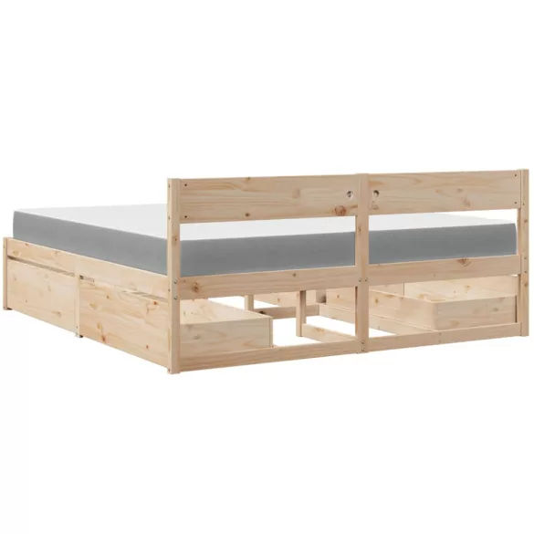 tömör fenyőfa ágy fiókkal és matraccal 200 x 200 cm