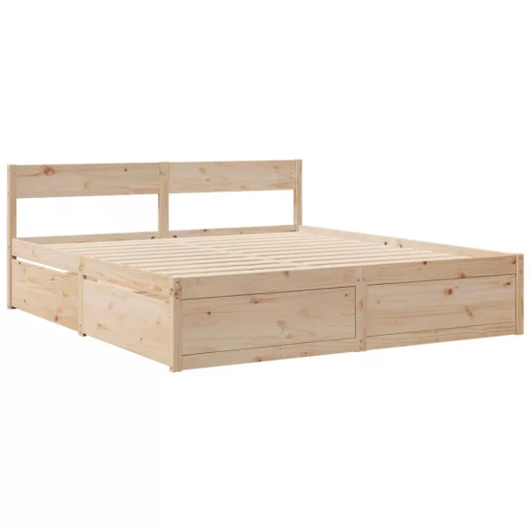 tömör fenyőfa ágy fiókkal és matraccal 200 x 200 cm