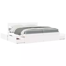   fehér tömör fenyőfa ágy fiókokkal és matraccal 200 x 200 cm