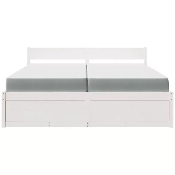 fehér tömör fenyőfa ágy fiókokkal és matraccal 200 x 200 cm