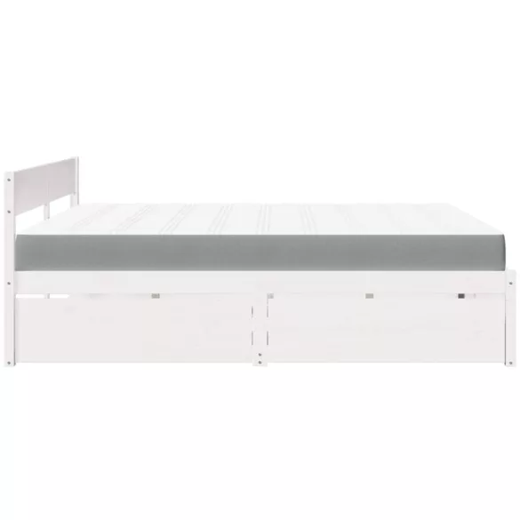 fehér tömör fenyőfa ágy fiókokkal és matraccal 200 x 200 cm