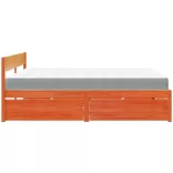 viaszbarna tömör fenyőfa ágy fiókokkal és matraccal 200x200 cm