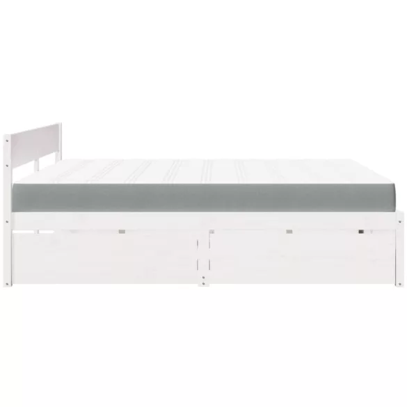 fehér tömör fenyőfa ágy fiókokkal és matraccal 180 x 200 cm