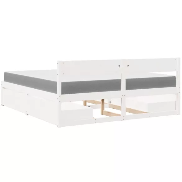 fehér tömör fenyőfa ágy fiókokkal és matraccal 180 x 200 cm