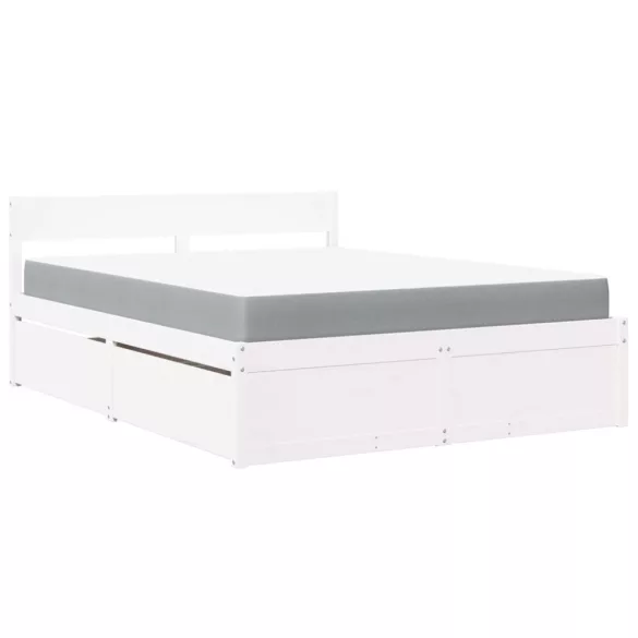 fehér tömör fenyőfa ágy fiókokkal és matraccal 140 x 200 cm