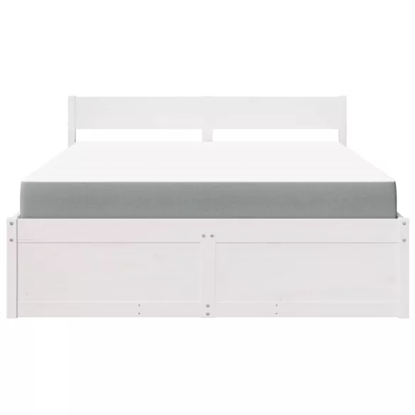 fehér tömör fenyőfa ágy fiókokkal és matraccal 140 x 200 cm